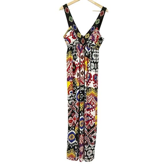 Muse Boston Proper Red Ikat Beaded Maxi Dress 10 - Picture 1 of 9